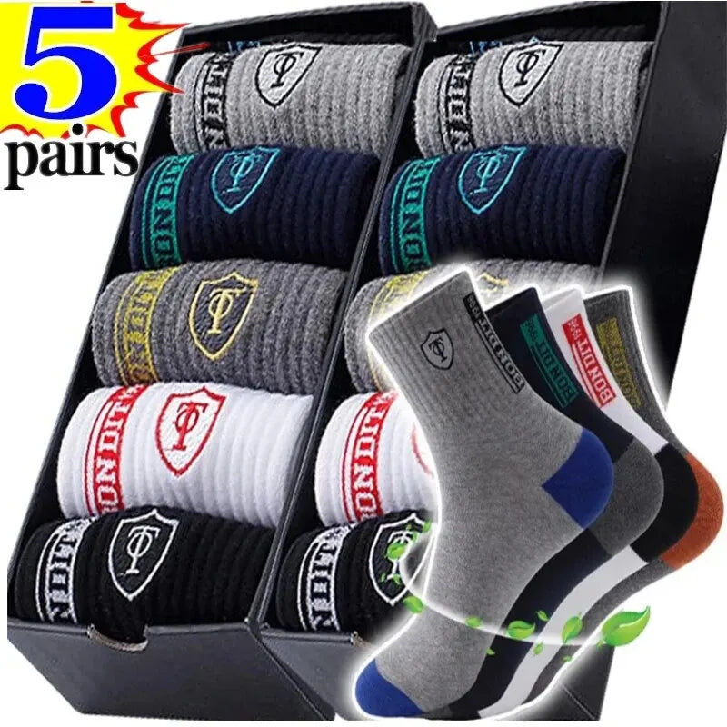 5Pairs Men Breathable Cotton Sports Socks