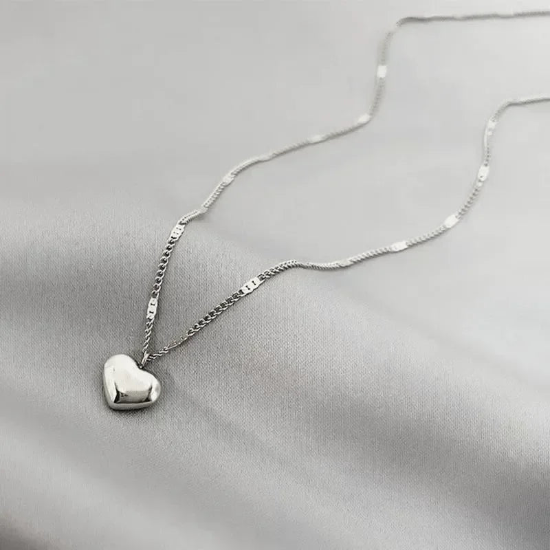 Trendy Double Chain Love Heart Necklace  -  Silver Stainless Steel Jewelry