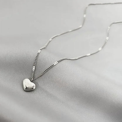 Trendy Double Chain Love Heart Necklace  -  Silver Stainless Steel Jewelry